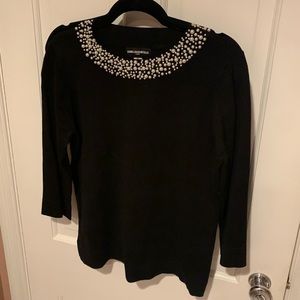 Pearl neckline Karl Lagerfeld 3/4 sleeve sweater